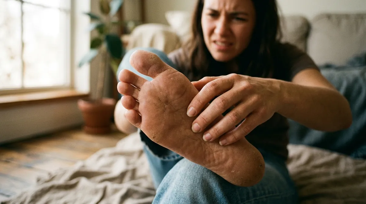 Person scratching the sole of their foot