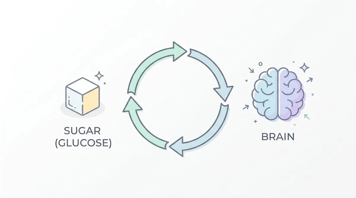 Sugar cube connected to a brain illustrating the craving loop